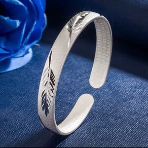 Sterling Silver Cuff Bracelet with Feather Motif